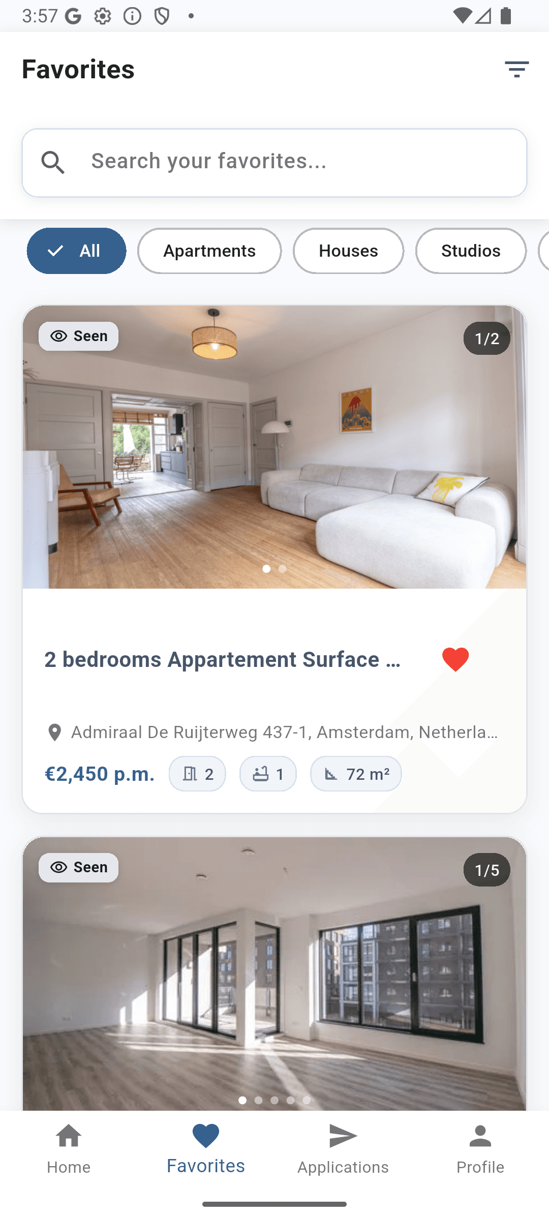 Saved favorite properties in HubSnap